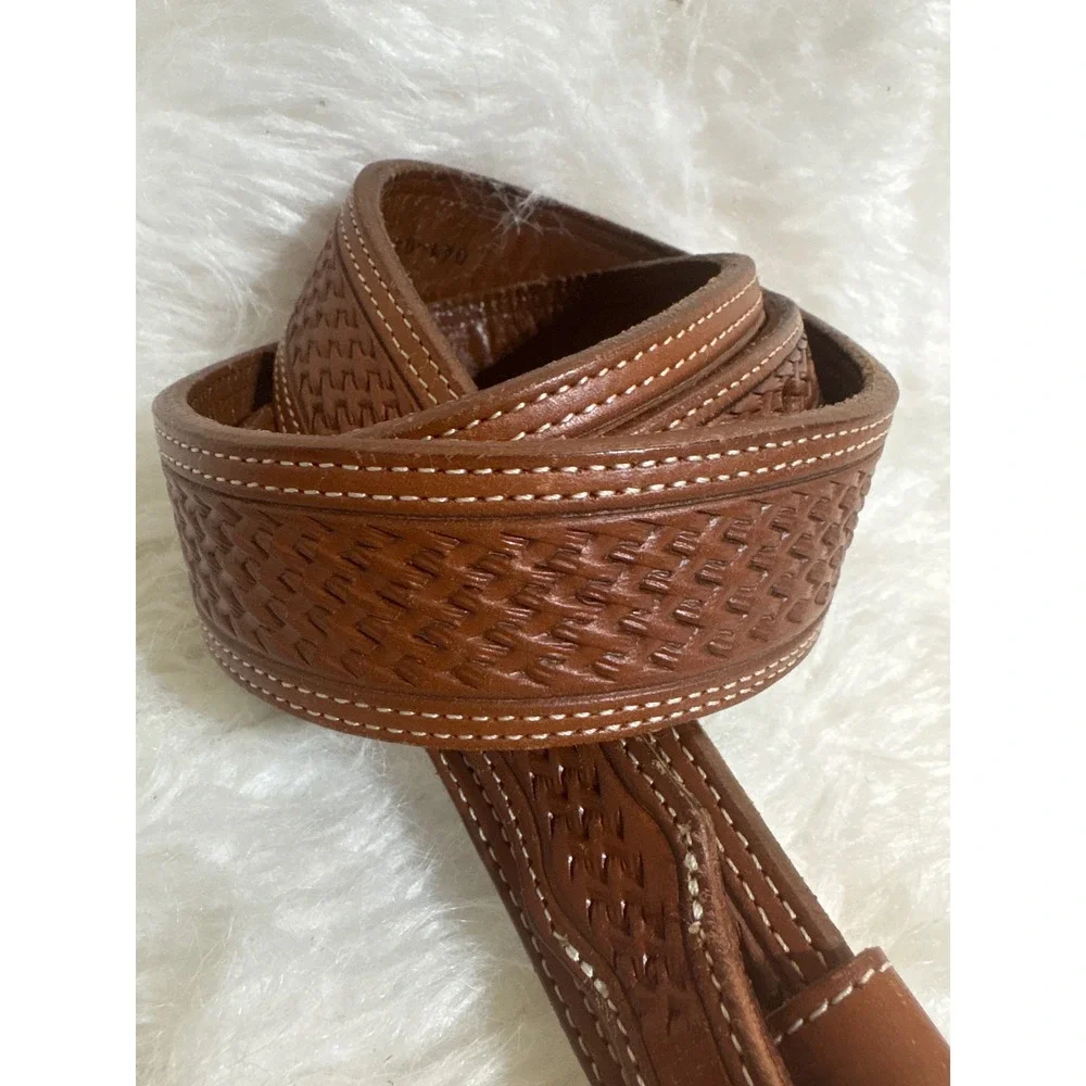 Vogt Belt Mens 32 Basketweave Brown Leather Handmade Western Silver Buckle